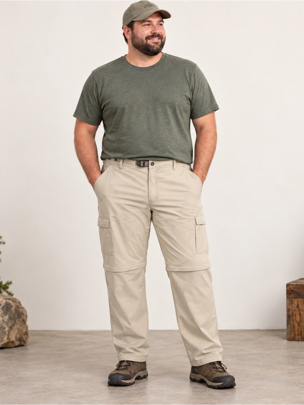 Prana Stretch Zion Convertible Pants Men's XL x 30 Tan Zip Off Belted Vented